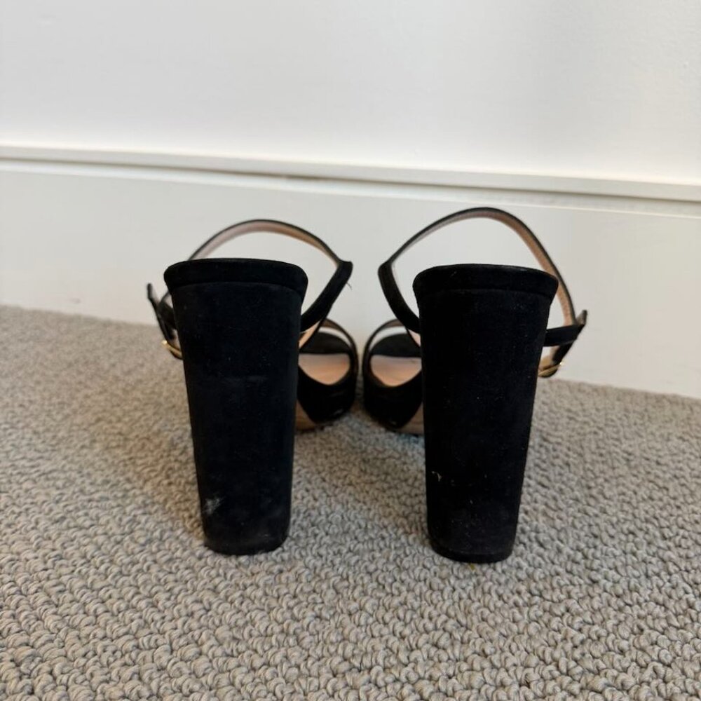 Stuart Weitzman Black Suede Strappy Open Toe Bloc… - image 2